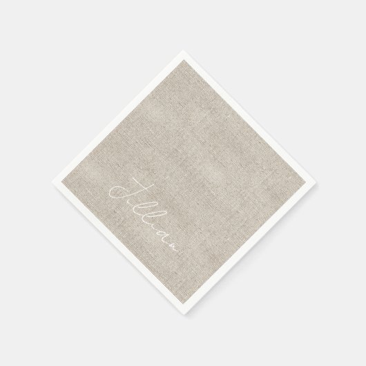 ダークベージュリネン生地ホワイトネームタイムレス スタンダードカクテルナプキン (角)