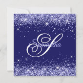 ダークペリウィンクルグリッターインディゴブルー60誕生日 招待状 (裏面)