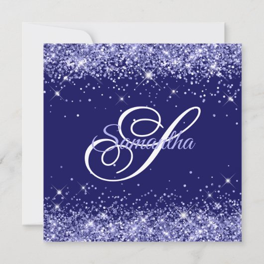 ダークペリウィンクルグリッターインディゴブルー60誕生日 招待状 (裏面)