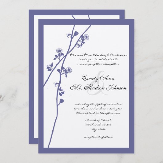 ダークペリウィンクルトワイライトパープルワイルドフラワー結婚ズ 招待状 (正面/裏面)