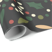 ダークホリデードットホリー葉クリスマス ラッピングペーパー (ロールコーナー)
