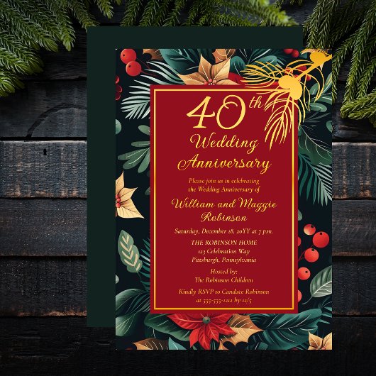 ダークホリデーフローラ40th結婚の記念日パーティー 箔招待状