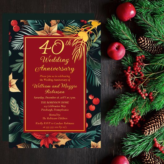 ダークホリデーフローラ40th結婚の記念日パーティー 箔招待状