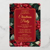 ダークホリデーポインセチアフローラクリスマスパーティー 箔招待状 (正面)