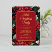 ダークホリデーポインセチアフローラクリスマスパーティー 箔招待状 (立ち正面)
