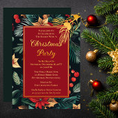 ダークホリデーポインセチアフローラクリスマスパーティー 箔招待状