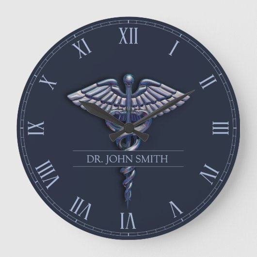 ダークホログラフィック3D医療用カドゥセスクローム名 ラージ壁時計 (正面)
