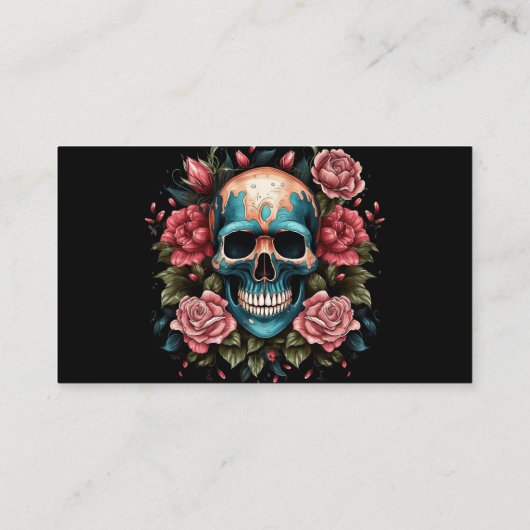 ダークホワイトとティール（緑がかった色）バラスカルタトゥーアーティスト 名刺 (裏面)