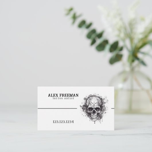 ダークホワイトとブラックスカルタトゥーアーティストタトゥーア 名刺 (スタンド正面)