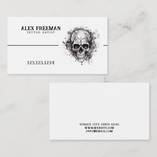 ダークホワイトとブラックスカルタトゥーアーティストタトゥーア 名刺 (正面/裏面)