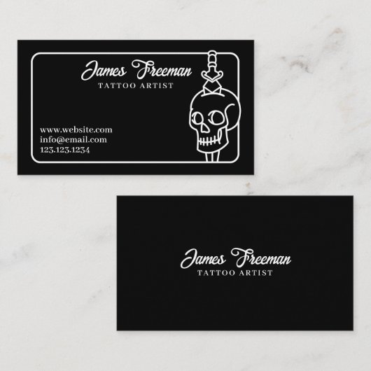 ダークホワイトとブラックスカルナイフタトゥーアーティスト 名刺 (正面/裏面)