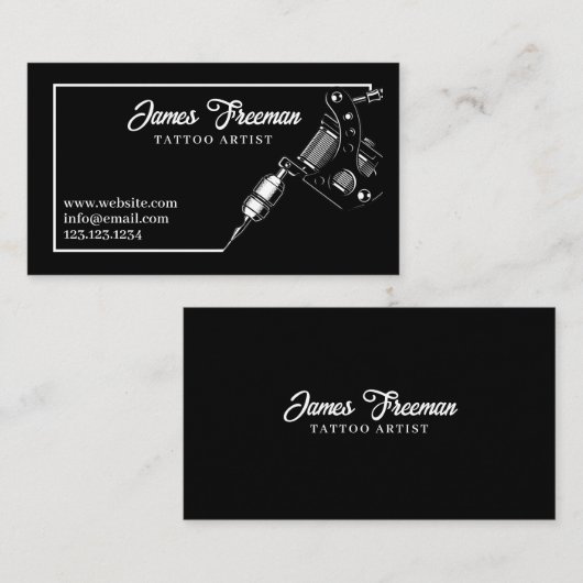ダークホワイトとブラックタトゥーマシンのタトゥースト 名刺 (正面/裏面)