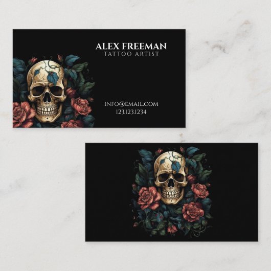 ダークホワイトとレッドローズスカルタトゥーアーティスト 名刺 (正面/裏面)