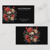 ダークホワイト&ピンクローズスカルタトゥーアーティスト 名刺 (正面/裏面)