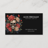ダークホワイト&ピンクローズスカルタトゥーアーティスト 名刺 (正面)