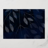 ダークボエレガントタニカルネイビーブルー&シルバー結婚ズ 箔招待状 (裏面)