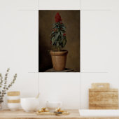 ダークボタニカルな鉢植えの花の静物画 ポスター (キッチン)