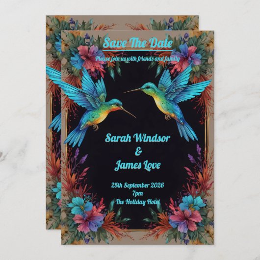 ダークボタニカルハミングバードテーマ 招待状 (正面/裏面)