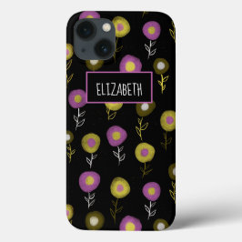 ダークボタニカルパープルグリーンブラックパターン名 iPhone 13ケース