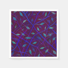 ダークボタニカルブルゴーニュの宝石の葉モノグラム スタンダードカクテルナプキン