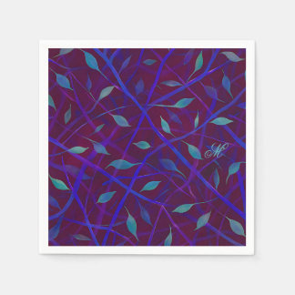 ダークボタニカルブルゴーニュの宝石の葉モノグラム スタンダードカクテルナプキン