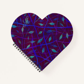 ダークボタニカルブルゴーニュの宝石の葉モノグラム ノートブック