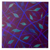 ダークボタニカルブルゴーニュの宝石葉抽象芸術 タイル (正面)