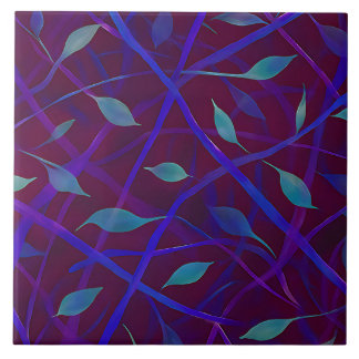 ダークボタニカルブルゴーニュの宝石葉抽象芸術 タイル