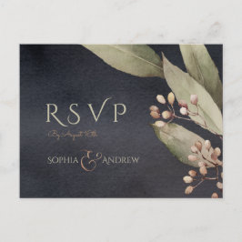 ダークボタニカル緑の素朴な結婚式RSVP インビテーションポストカード