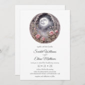 ダークボーホムーンドアガーデンピンクローズハンドスティング 招待状 (正面/裏面)