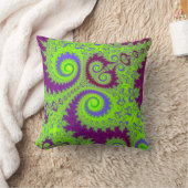 ダークマゼンタパープルとライムグリーンのフラクタルスパイラル クッション (ブランケット)