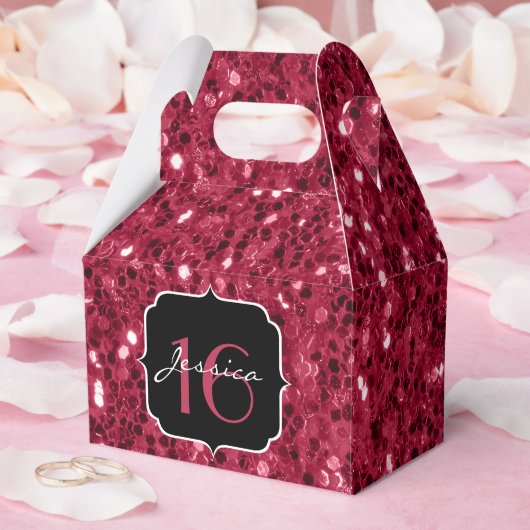 ダークマゼンタピンクフェイクグリッタースパークルズスウィート16 フェイバーボックス (ウェディング)