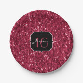 ダークマゼンタピンクフェイクグリッタースパークルズスウィート16 ペーパープレート (正面)