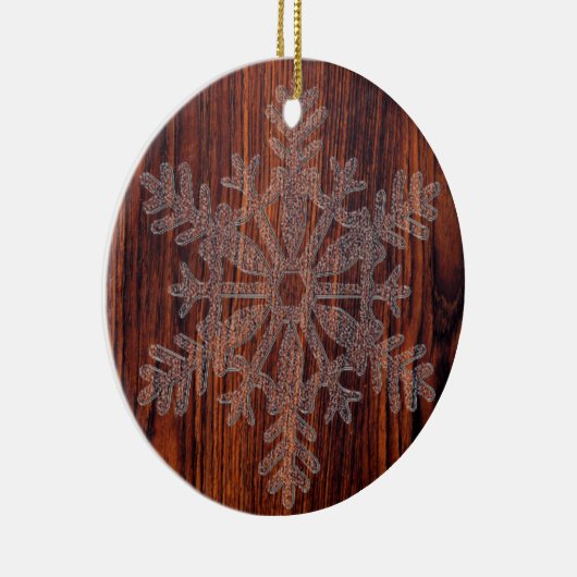 ダークマホガニーウッドクリスタルスノーフレーク セラミックオーナメント (右)