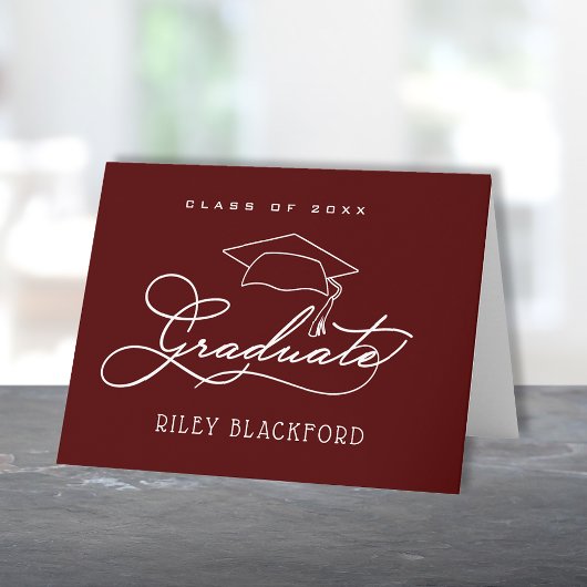 ダークマルーンの大学院ハット ノートカード