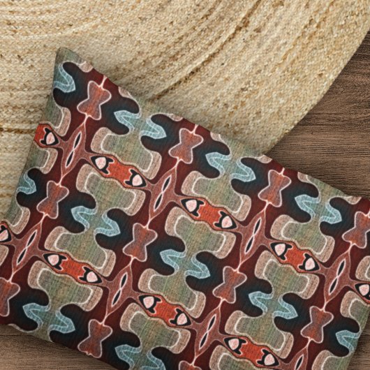 ダークマルーンレッドオレンジティール(緑がかった色)ブルーグリーン部族アート 枕カバー