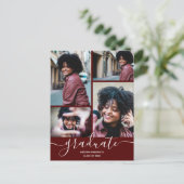 ダークマルーン写真卒業パーティー招待状 ポストカード (スタンド正面)