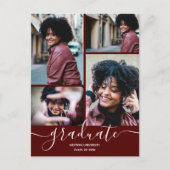 ダークマルーン写真卒業パーティー招待状 ポストカード (正面)
