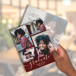 ダークマルーン写真卒業パーティー招待状 ポストカード