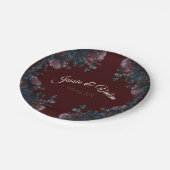 ダークマルーン秋結婚フローラ ペーパープレート (アングル)