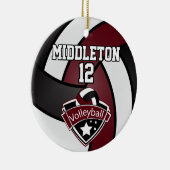 ダークマルーン、白と黒バレーボール セラミックオーナメント (右)