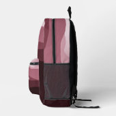 ダークマーブライトピンクマルーン赤い波パターン プリントバックパック (右)