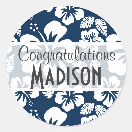 ダークミッドナイトブルー熱帯ハイビスカスの花 ラウンドシール (正面)