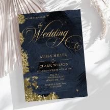 ダークミッドナイトブルー、金ゴールドパインタリー結婚ズ