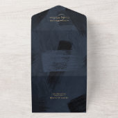 ダークミッドナイトブルー&金ゴールドモダンパインターリー結婚ズ オールインワン招待状 (外側)