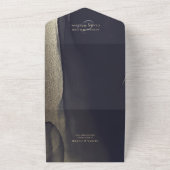 ダークミッドナイトブルー&金ゴールドモダンパインターリー結婚ズ オールインワン招待状 (外側)