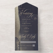 ダークミッドナイトブルー&金ゴールドモダンパインターリー結婚ズ オールインワン招待状 (内側)