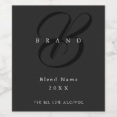 ダークミニマルグレーブラックモノグラムエレガント会社 ワインラベル (シングルラベル)