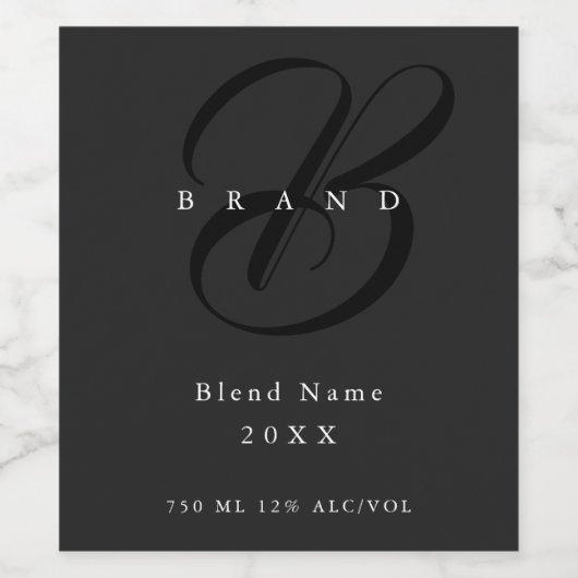 ダークミニマルグレーブラックモノグラムエレガント会社 ワインラベル (シングルラベル)