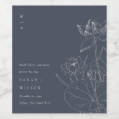 ダークミニマルネイビー《植物》スイレンフローラス結婚ケッチ ワインラベル (シングルラベル)